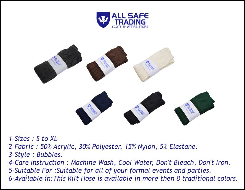 Scottish Square Kilt Hose for Men, Ribbed Socks for USA Shoe Sizes - Black