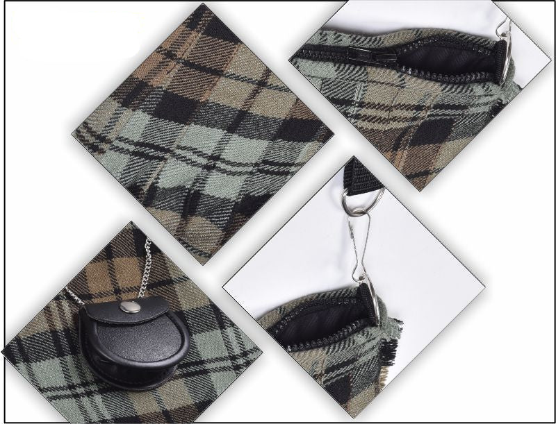 Traditional Scottish Women Tartan Bag Pleated Crossbody Purse - Adjustable Straps, Zip Closure Black Watch Weathered Tartan