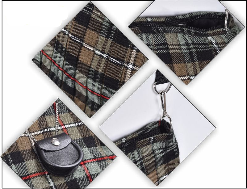 Traditional Scottish Women Tartan Bag Pleated Crossbody Purse - Adjustable Straps, Zip Closure Mackenzie Weathered Tartan