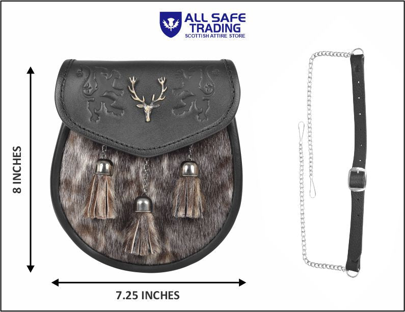 Premium Leather Sporran for Men - Ideal Kilt Accessories for Men, Scottish Kilt Sporran with Chain Belt Art # 9