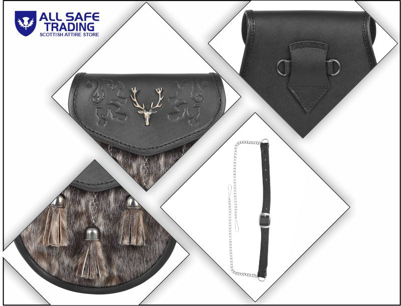 Premium Leather Sporran for Men - Ideal Kilt Accessories for Men, Scottish Kilt Sporran with Chain Belt Art # 9