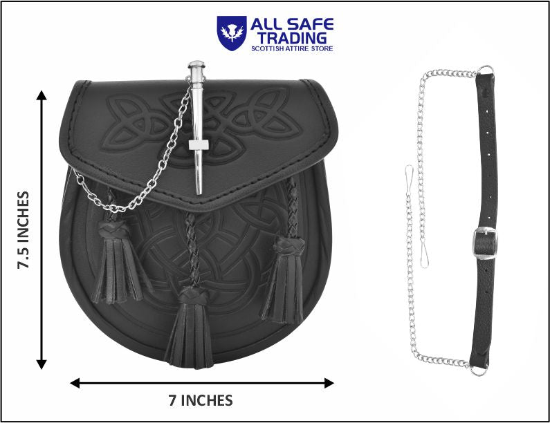 Premium Leather Sporran for Men - Ideal Kilt Accessories for Men, Scottish Kilt Sporran with Chain Belt Art # 10