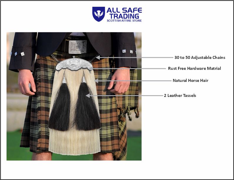 Premium Leather Sporran for Men - Ideal Kilt Accessories for Men, Scottish Kilt Sporran with Chain Belt Art # 12