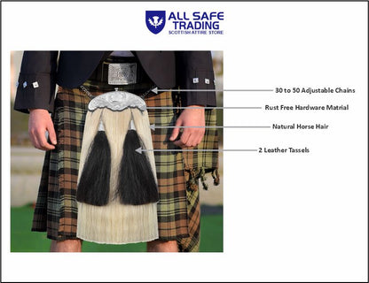 Premium Leather Sporran for Men - Ideal Kilt Accessories for Men, Scottish Kilt Sporran with Chain Belt Art # 12