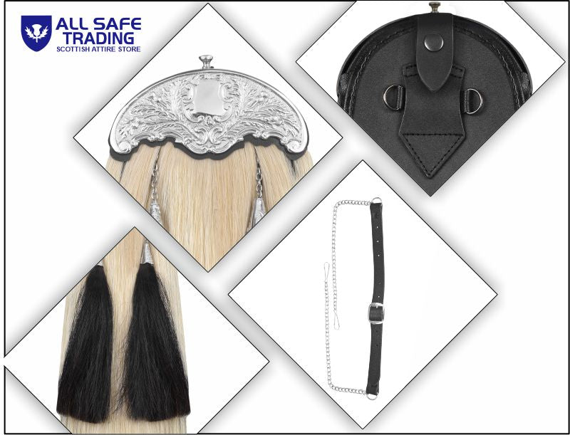 Premium Leather Sporran for Men - Ideal Kilt Accessories for Men, Scottish Kilt Sporran with Chain Belt Art # 12