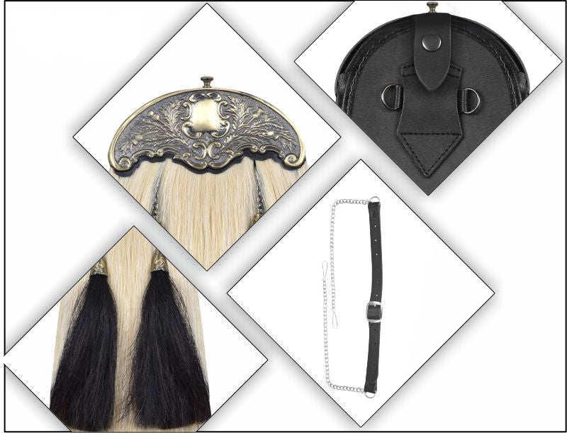 Premium Leather Sporran for Men - Ideal Kilt Accessories for Men, Scottish Kilt Sporran with Chain Belt Art # 11