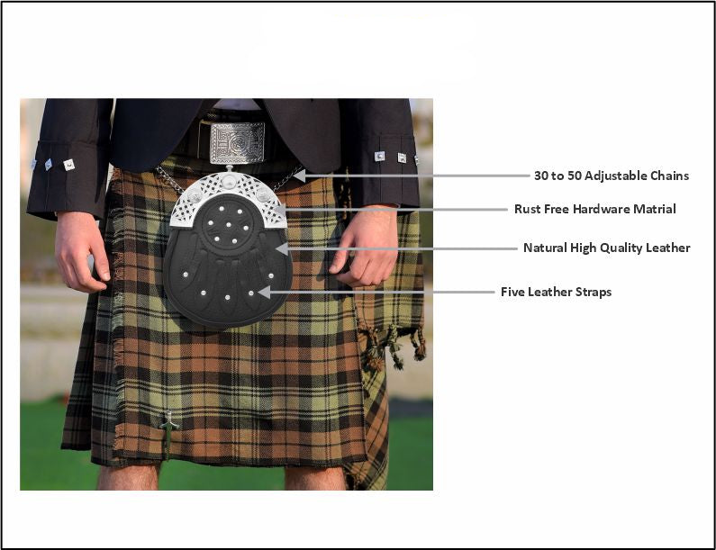 Premium Leather Sporran for Men - Ideal Kilt Accessories for Men, Scottish Kilt Sporran with Chain Belt Art # 7