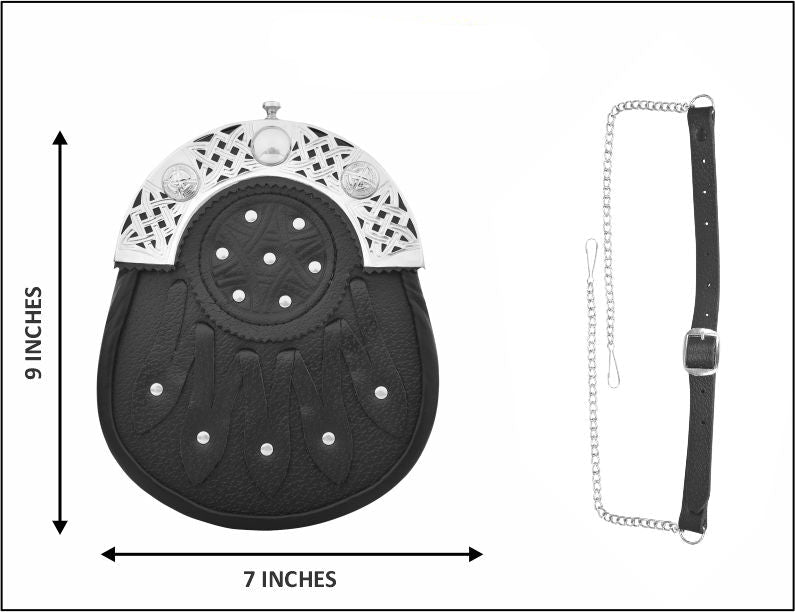 Premium Leather Sporran for Men - Ideal Kilt Accessories for Men, Scottish Kilt Sporran with Chain Belt Art # 7