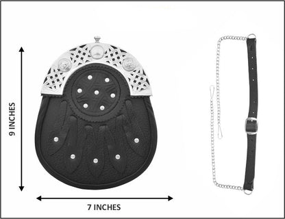 Premium Leather Sporran for Men - Ideal Kilt Accessories for Men, Scottish Kilt Sporran with Chain Belt Art # 7
