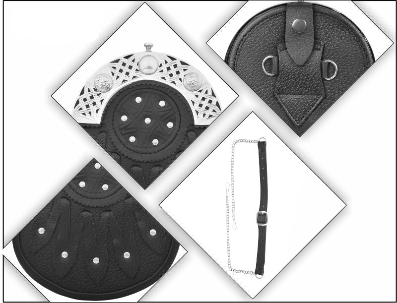 Premium Leather Sporran for Men - Ideal Kilt Accessories for Men, Scottish Kilt Sporran with Chain Belt Art # 7