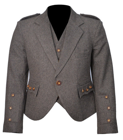 Scottish Brown Tweed Argyle Kilt Jacket With Waistcoat/Vest - Sizes 36"- 54"