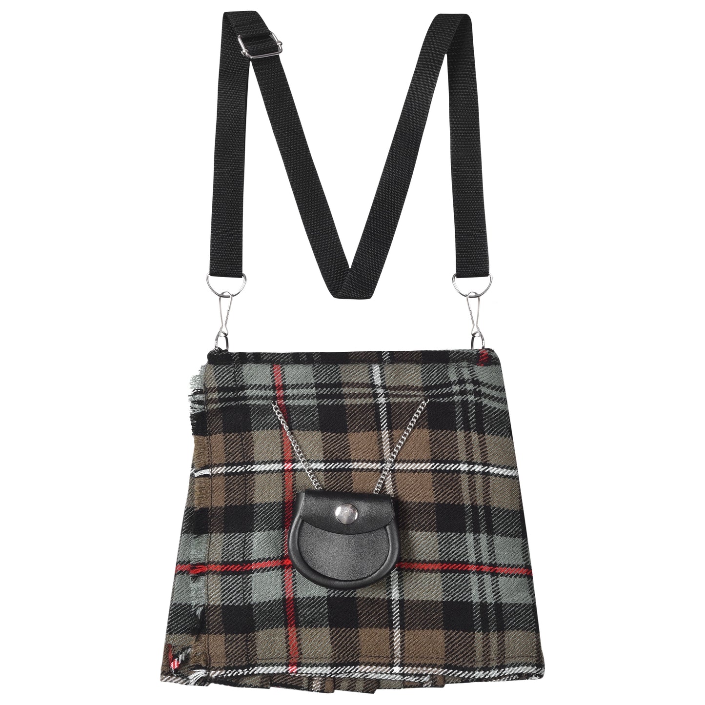 Traditional Scottish Women Tartan Bag Pleated Crossbody Purse - Adjustable Straps, Zip Closure Mackenzie Weathered Tartan