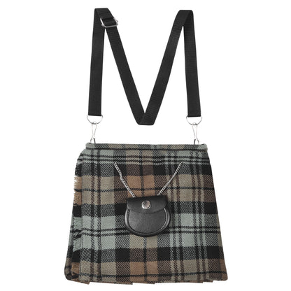 Traditional Scottish Women Tartan Bag Pleated Crossbody Purse - Adjustable Straps, Zip Closure Black Watch Weathered Tartan