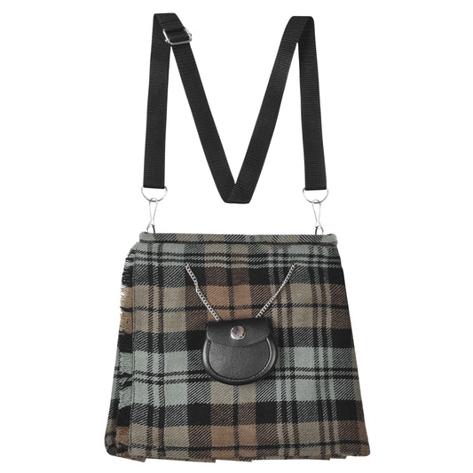 Traditional Scottish Women Tartan Bag Pleated Crossbody Purse - Adjustable Straps, Zip Closure Black Watch Weathered Tartan