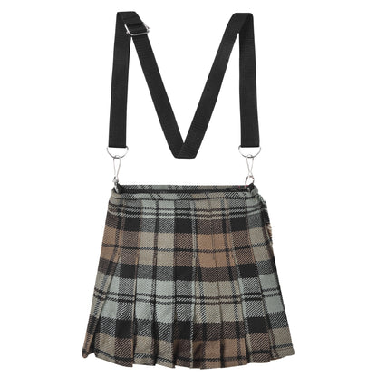 Traditional Scottish Women Tartan Bag Pleated Crossbody Purse - Adjustable Straps, Zip Closure Black Watch Weathered Tartan