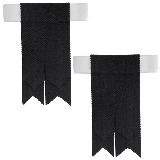 Scottish Tartan Kilt Flashes with Elastic Adjusters Plain Black