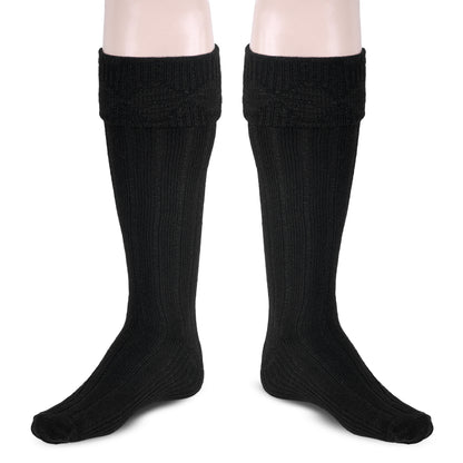Scottish Square Kilt Hose for Men, Ribbed Socks for USA Shoe Sizes - Black
