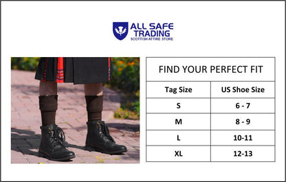 Scottish Square Kilt Hose for Men, Ribbed Socks for USA Shoe Sizes - Black