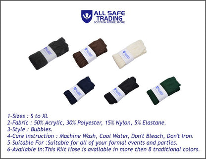 Scottish Square Kilt Hose for Men, Ribbed Socks for USA Shoe Sizes - Black