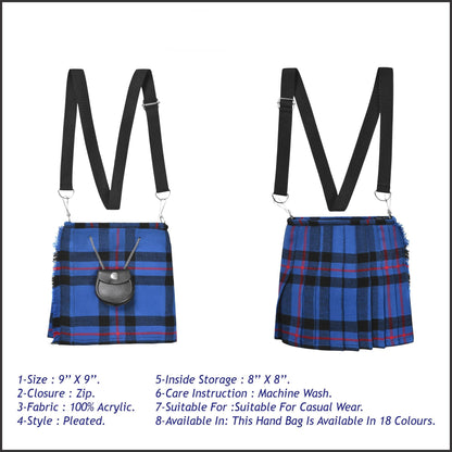 Traditional Scottish Women Tartan Bag Pleated Crossbody Purse - Adjustable Straps, Zip Closure Elliot Modern Tartan