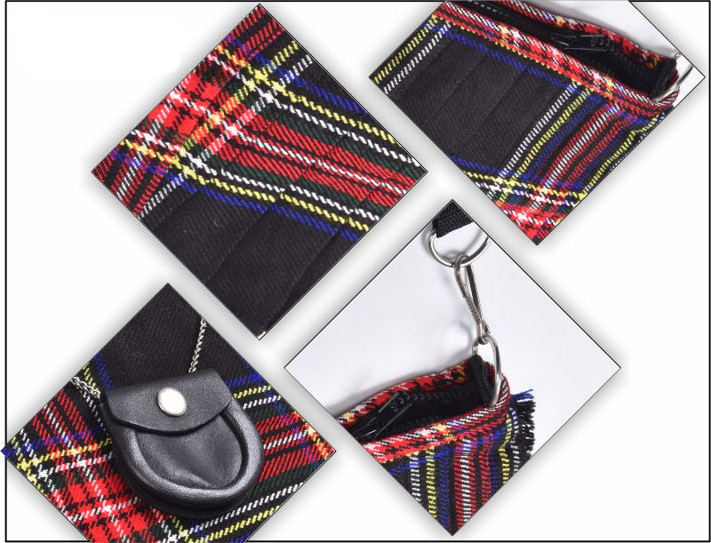Traditional Scottish Women Tartan Bag Pleated Crossbody Purse - Adjustable Straps, Zip Closure Black Stewart Tartan