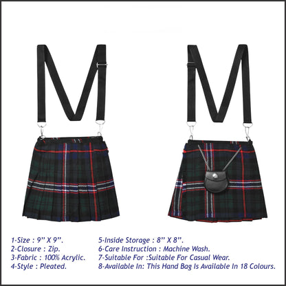 Traditional Scottish Women Tartan Bag Pleated Crossbody Purse - Adjustable Straps, Zip Closure Scottish National Tartan