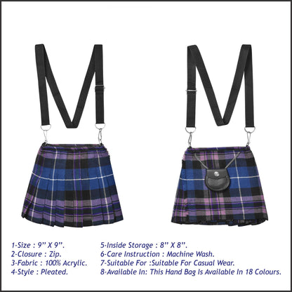 Traditional Scottish Women Tartan Bag Pleated Crossbody Purse - Adjustable Straps, Zip Closure Pride of Scotland Tartan